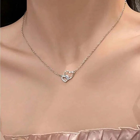 Silver Color Love Heart Pendant Necklace